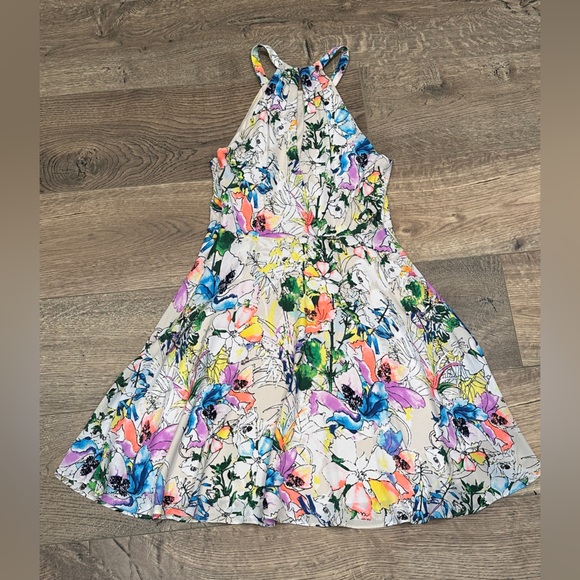 EXPRESS Womens Size 2 Watercolor Floral Fit Flare  Dress Y2K Party Going Out - Picture 10 of 15